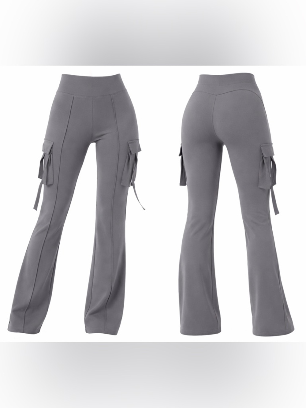Halara Gray Cargo Flare Pants Small Petite NWT High Waisted Pull On Stretch - Picture 2 of 3